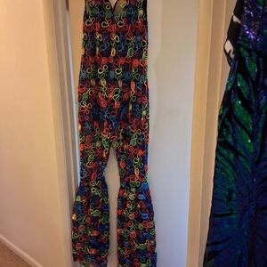 Multicolor Neon Print Flared Jumpsuit